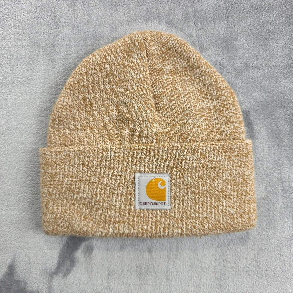 Carhartt Beanie Youth OS Tan Marled Knit Logo‎ Patch AH8998 Hat